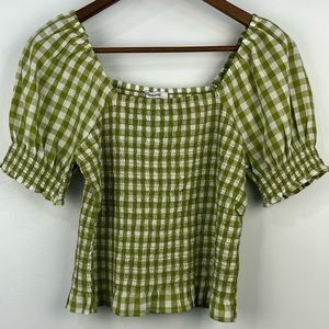 Madewell Green and White Gingham Crop Top